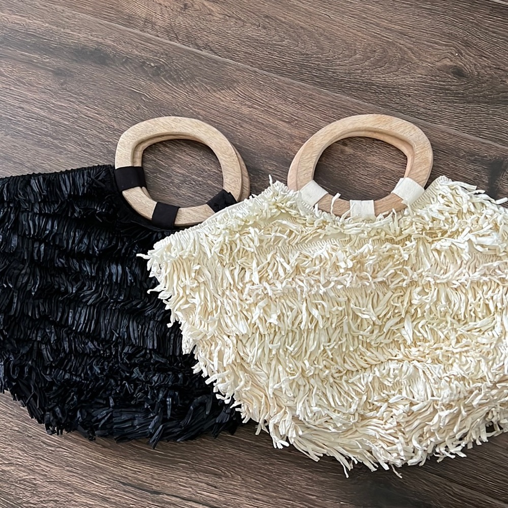 Anthropologie Raffia Purse with wooden handle LOT*